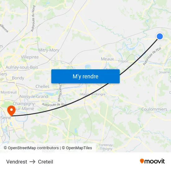 Vendrest to Creteil map