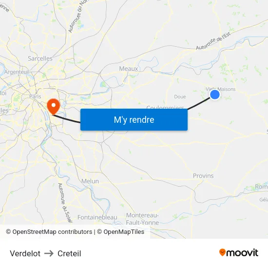 Verdelot to Creteil map