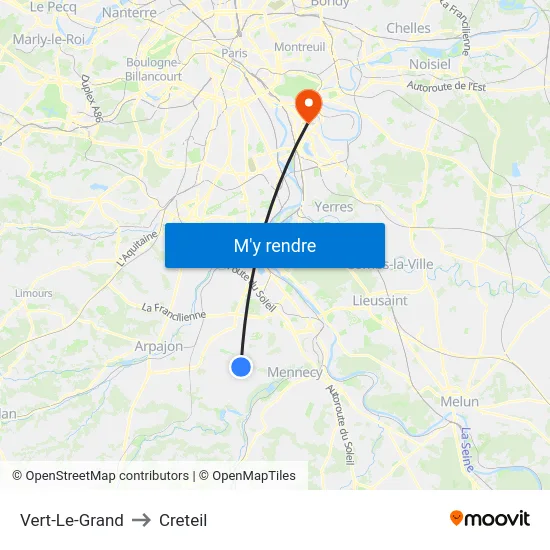 Vert-Le-Grand to Creteil map