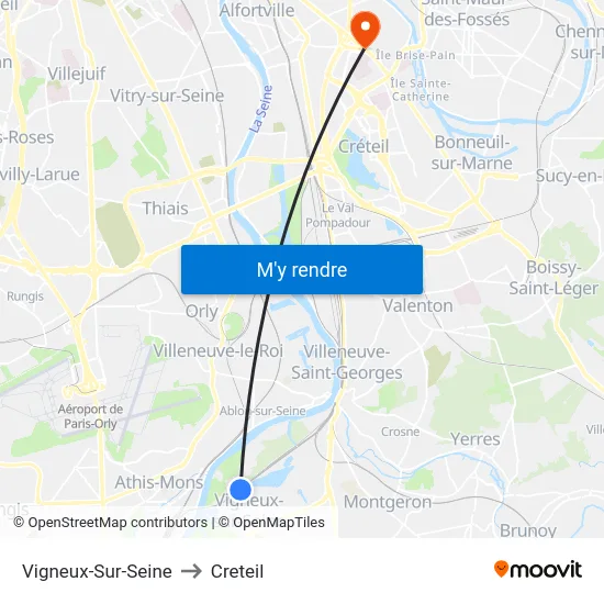 Vigneux-Sur-Seine to Creteil map