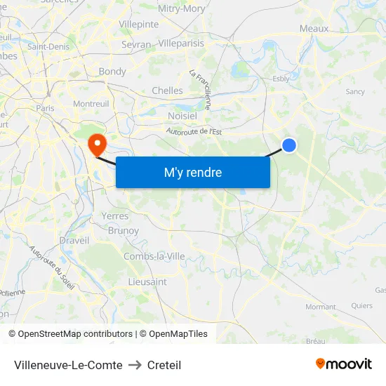 Villeneuve-Le-Comte to Creteil map