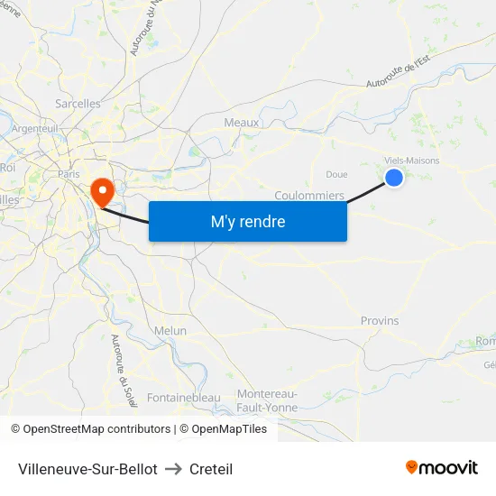 Villeneuve-Sur-Bellot to Creteil map