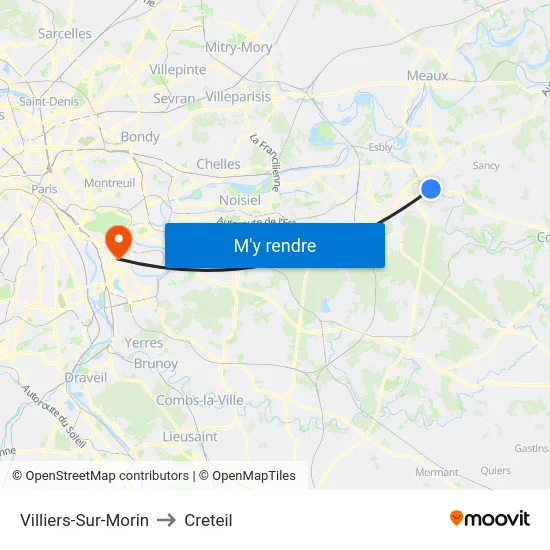 Villiers-Sur-Morin to Creteil map
