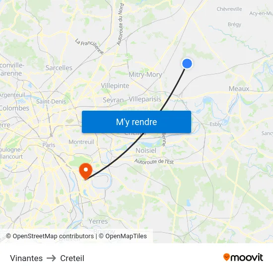 Vinantes to Creteil map