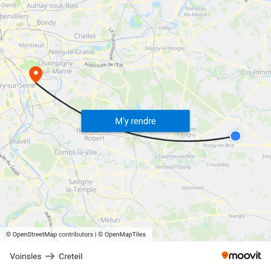 Voinsles to Creteil map