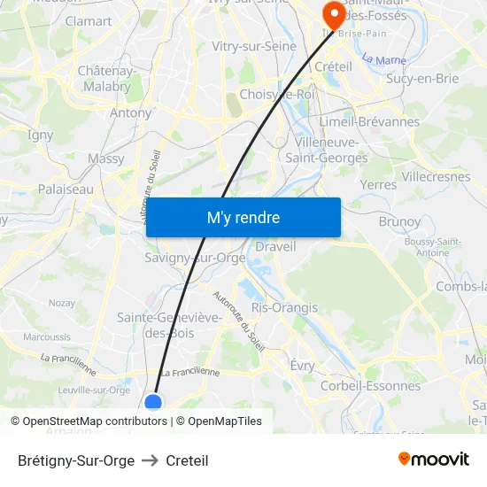 Brétigny-Sur-Orge to Creteil map