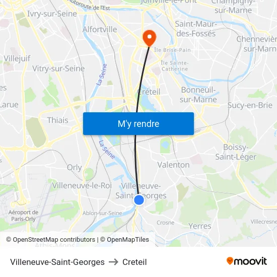 Villeneuve-Saint-Georges to Creteil map