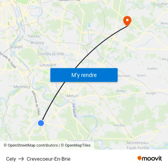 Cely to Crevecoeur-En-Brie map