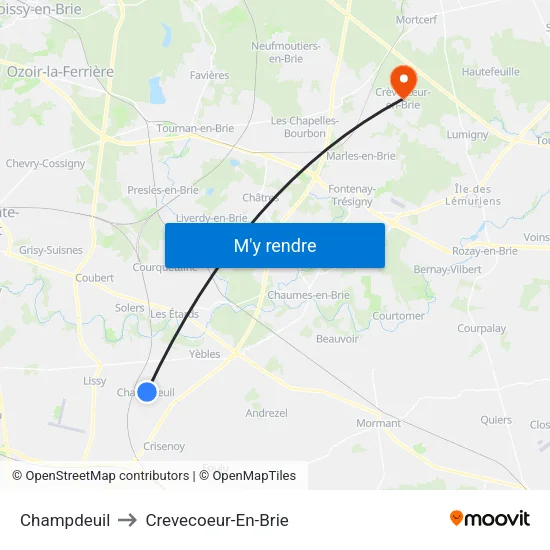 Champdeuil to Crevecoeur-En-Brie map