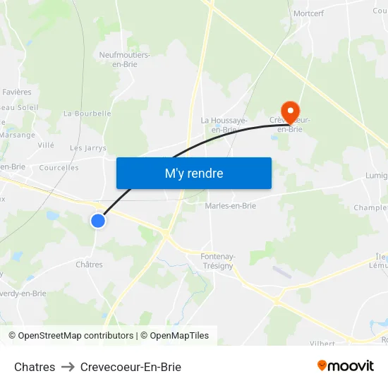 Chatres to Crevecoeur-En-Brie map