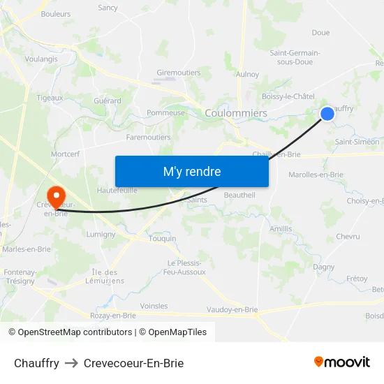 Chauffry to Crevecoeur-En-Brie map