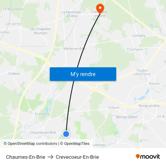 Chaumes-En-Brie to Crevecoeur-En-Brie map