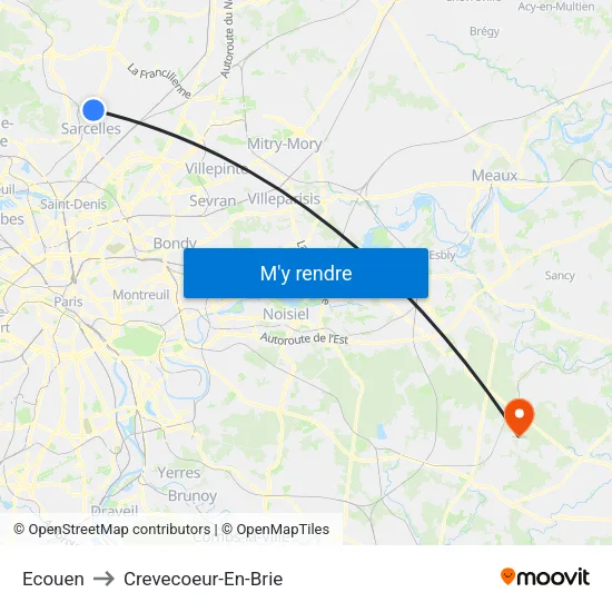 Ecouen to Crevecoeur-En-Brie map