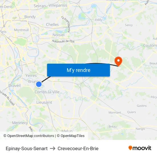 Epinay-Sous-Senart to Crevecoeur-En-Brie map