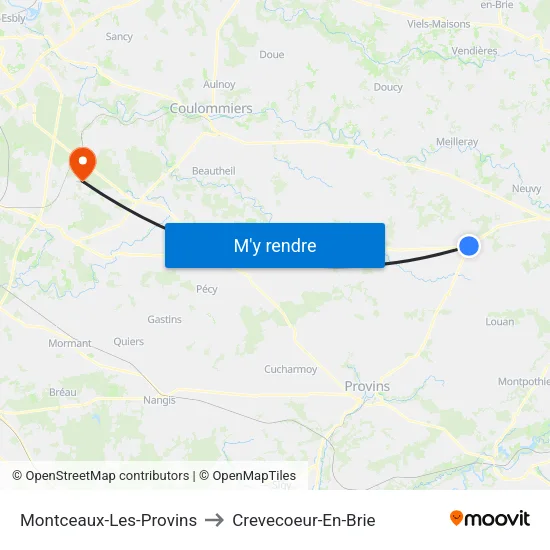 Montceaux-Les-Provins to Crevecoeur-En-Brie map