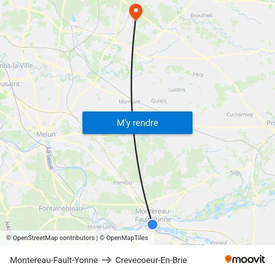Montereau-Fault-Yonne to Crevecoeur-En-Brie map
