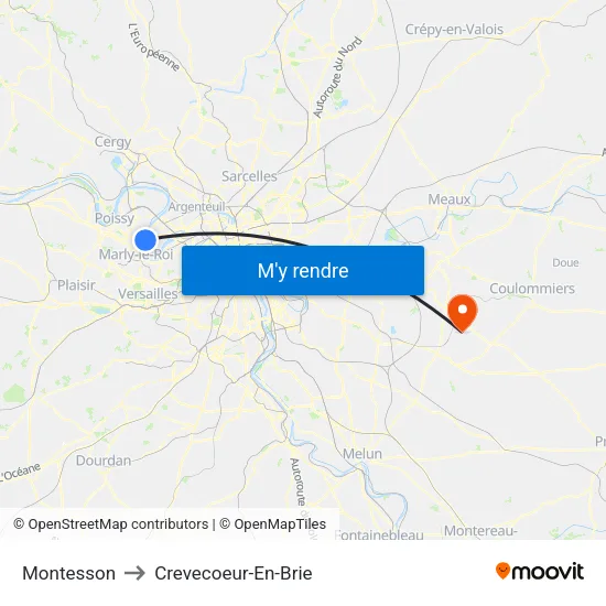Montesson to Crevecoeur-En-Brie map