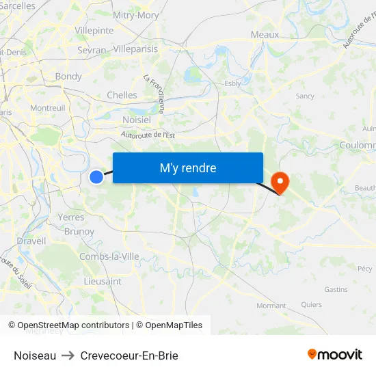 Noiseau to Crevecoeur-En-Brie map