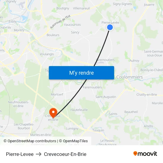 Pierre-Levee to Crevecoeur-En-Brie map