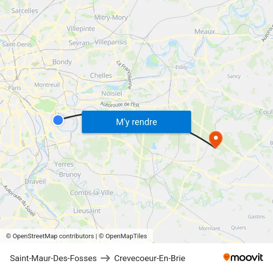 Saint-Maur-Des-Fosses to Crevecoeur-En-Brie map