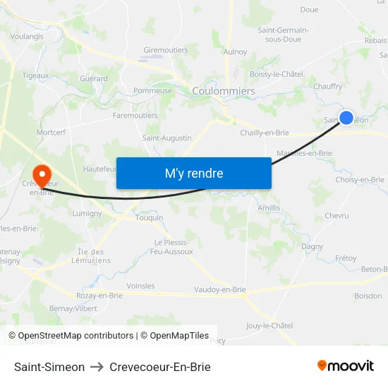 Saint-Simeon to Crevecoeur-En-Brie map