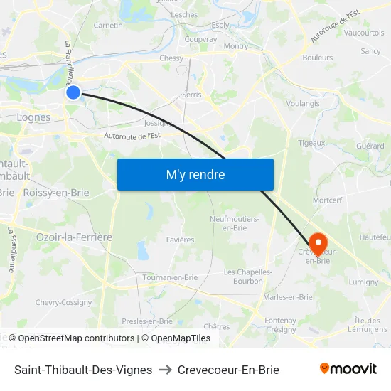 Saint-Thibault-Des-Vignes to Crevecoeur-En-Brie map