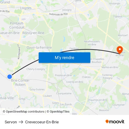 Servon to Crevecoeur-En-Brie map