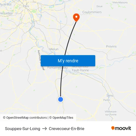 Souppes-Sur-Loing to Crevecoeur-En-Brie map