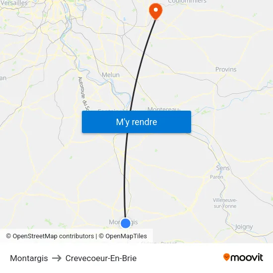 Montargis to Crevecoeur-En-Brie map