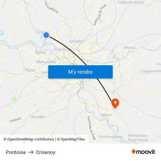 Pontoise to Crisenoy map