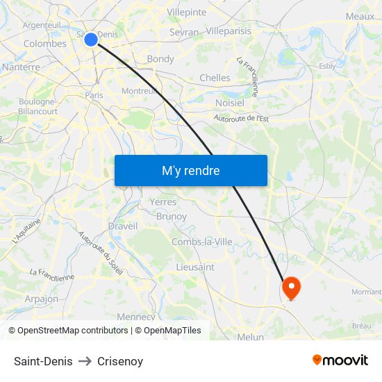 Saint-Denis to Crisenoy map
