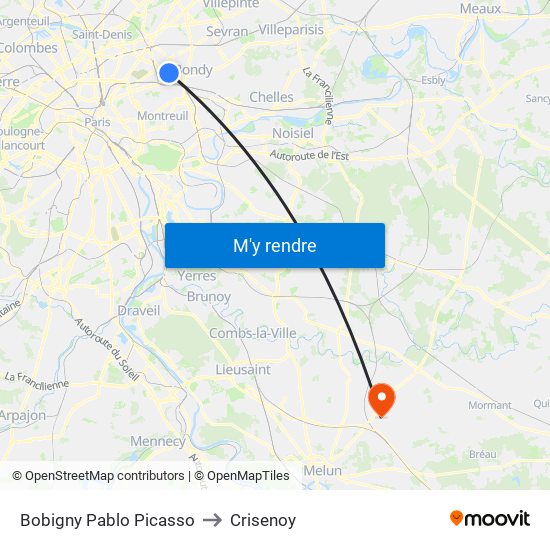 Bobigny Pablo Picasso to Crisenoy map