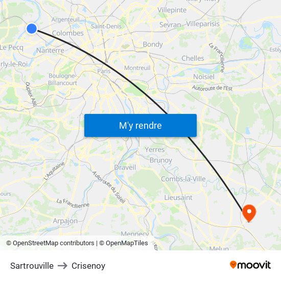 Sartrouville to Crisenoy map