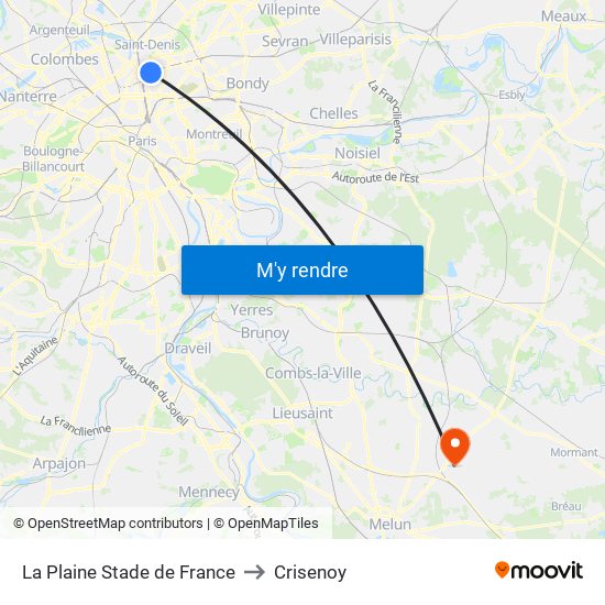 La Plaine Stade de France to Crisenoy map