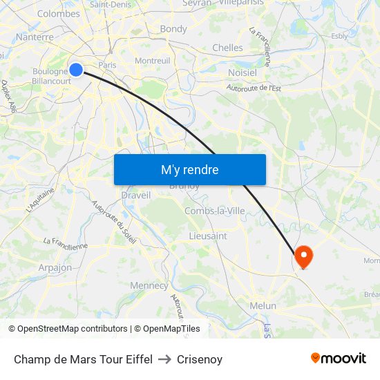 Champ de Mars Tour Eiffel to Crisenoy map