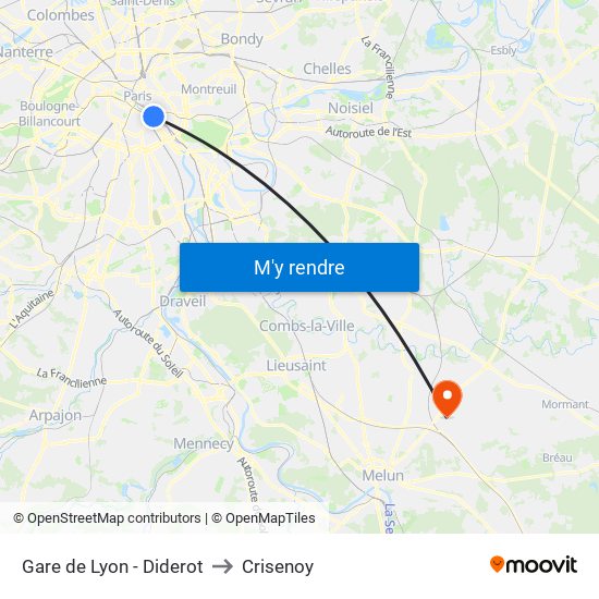 Gare de Lyon - Diderot to Crisenoy map