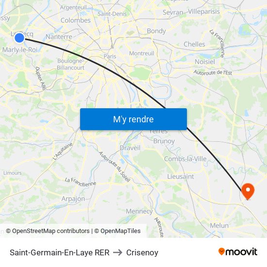 Saint-Germain-En-Laye RER to Crisenoy map