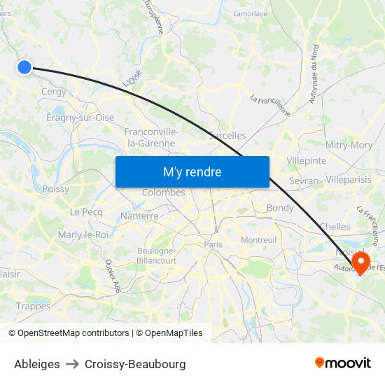 Ableiges to Croissy-Beaubourg map