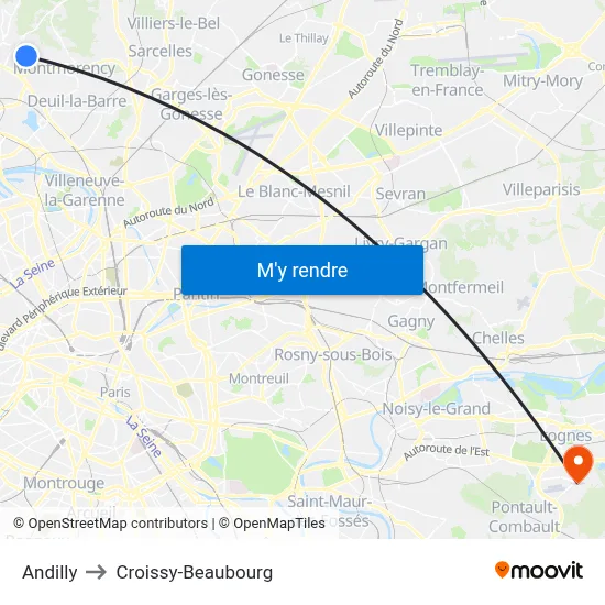 Andilly to Croissy-Beaubourg map