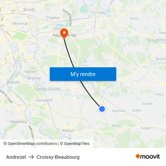 Andrezel to Croissy-Beaubourg map