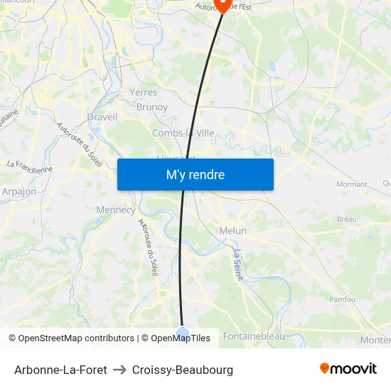 Arbonne-La-Foret to Croissy-Beaubourg map