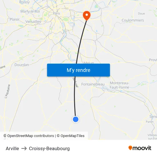 Arville to Croissy-Beaubourg map