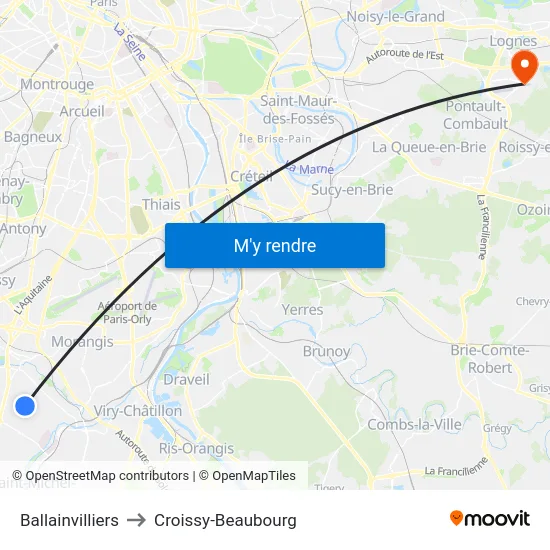 Ballainvilliers to Croissy-Beaubourg map