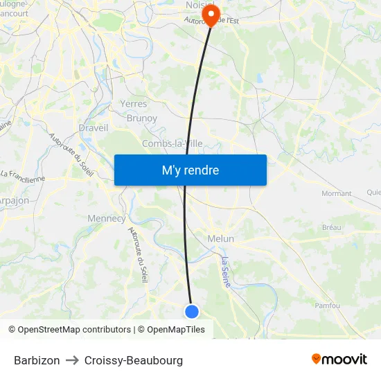 Barbizon to Croissy-Beaubourg map