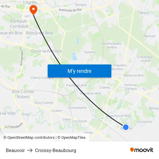 Beauvoir to Croissy-Beaubourg map