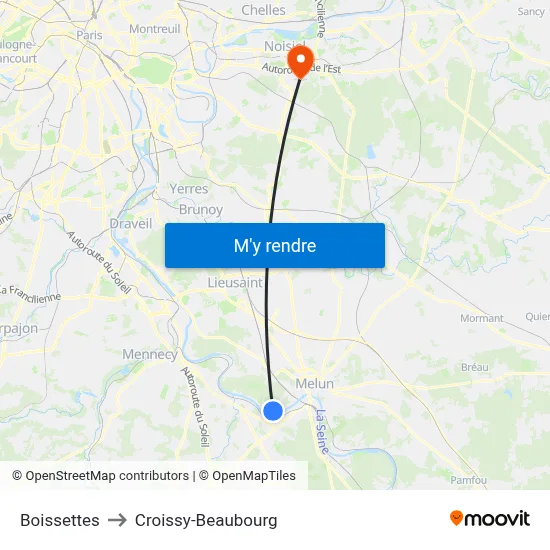Boissettes to Croissy-Beaubourg map