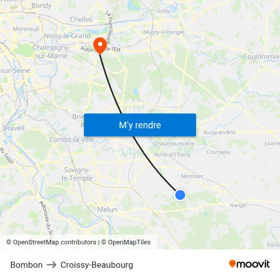 Bombon to Croissy-Beaubourg map