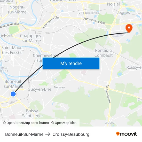 Bonneuil-Sur-Marne to Croissy-Beaubourg map