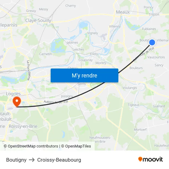 Boutigny to Croissy-Beaubourg map