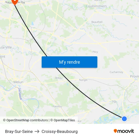 Bray-Sur-Seine to Croissy-Beaubourg map